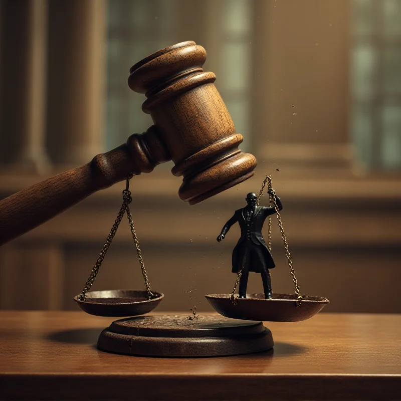 A dramatic illustration of a gavel striking down on a scale of justice, symbolizing vengeance in the legal system.