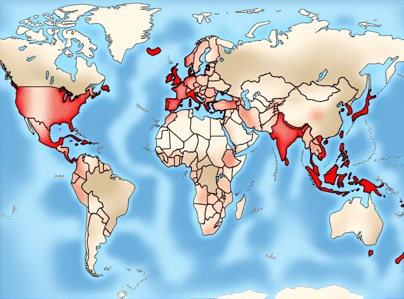 Image of a world map with trade routes highlighted in red, indicating the disruption caused by the tariffs.