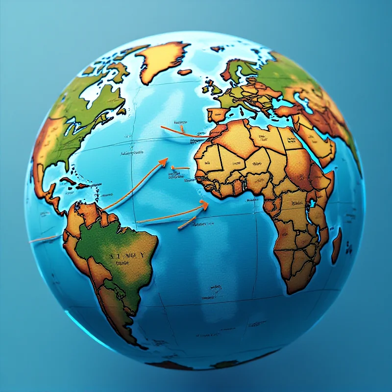 Image of a globe with arrows pointing between continents, representing global trade and the interconnectedness of economies.