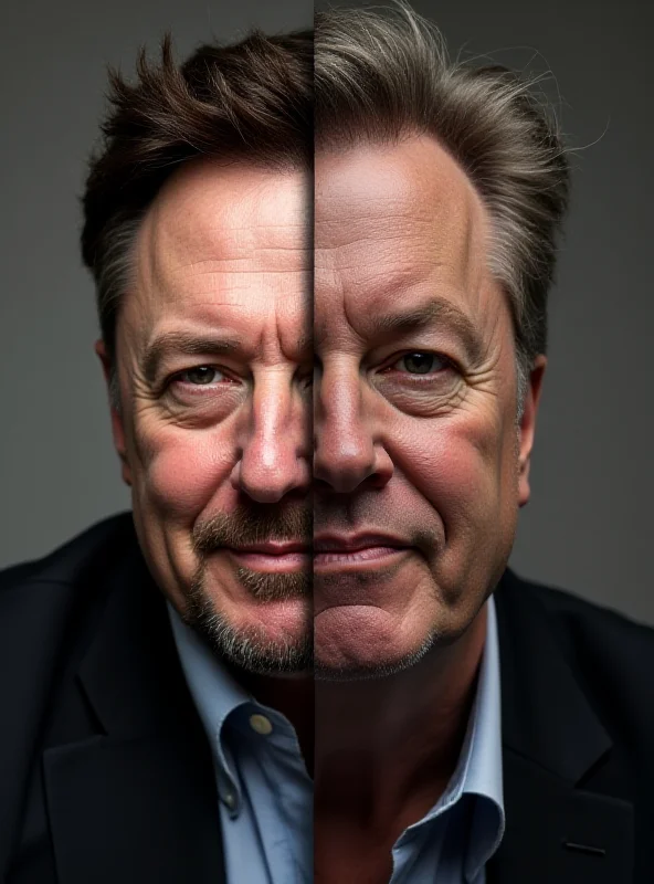 Split image showing Elon Musk on one side and Jon Stewart on the other, both looking thoughtful and slightly combative.