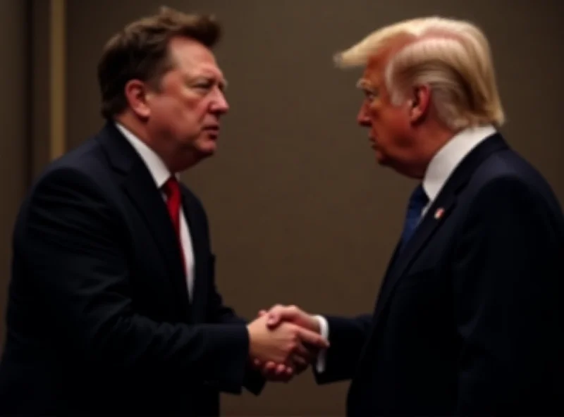 Image of Elon Musk and Donald Trump shaking hands, but with a slightly strained expression on both their faces