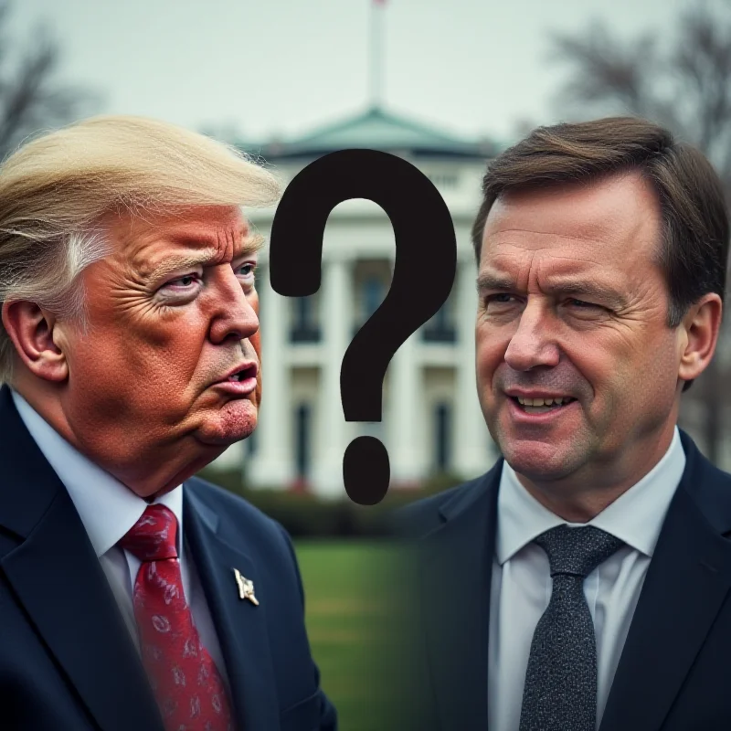 A split image showing Donald Trump and Volodymyr Zelensky facing each other with a question mark in between.