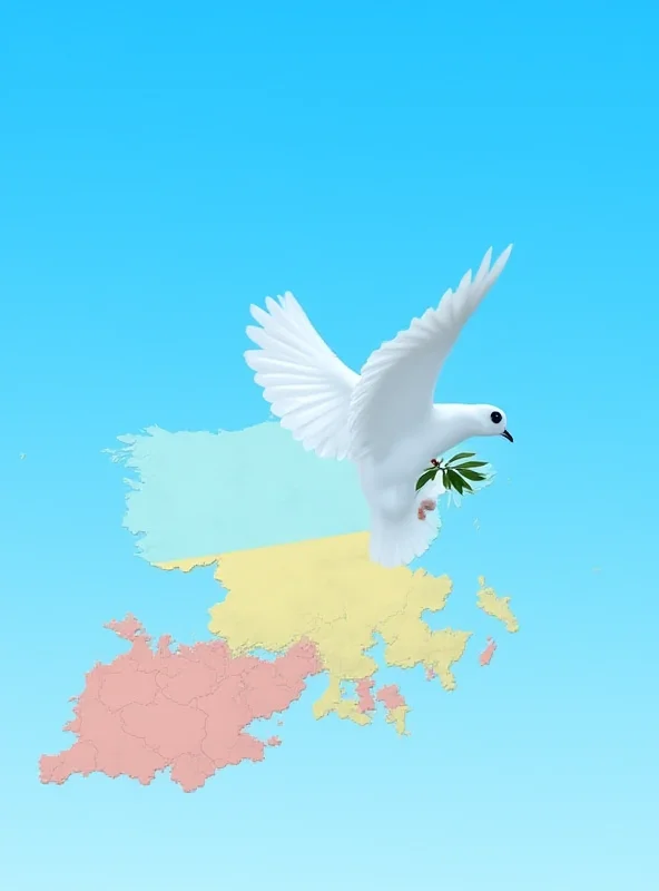 A peace dove flying over a map of Ukraine and Russia.