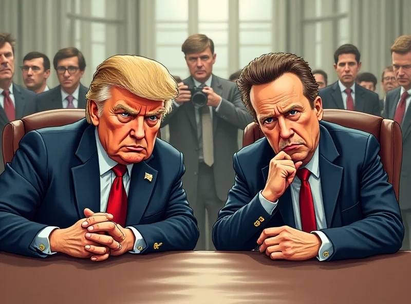 Donald Trump and Volodymyr Zelenskyy sitting at a table, looking tense.