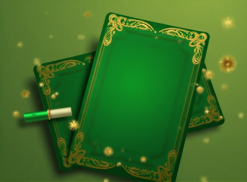 Illustration of a gold colored green card with a graduation cap in the background.