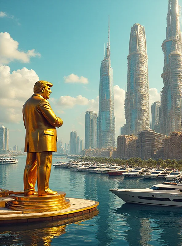 AI generated image of Gaza as a futuristic city with golden statues.