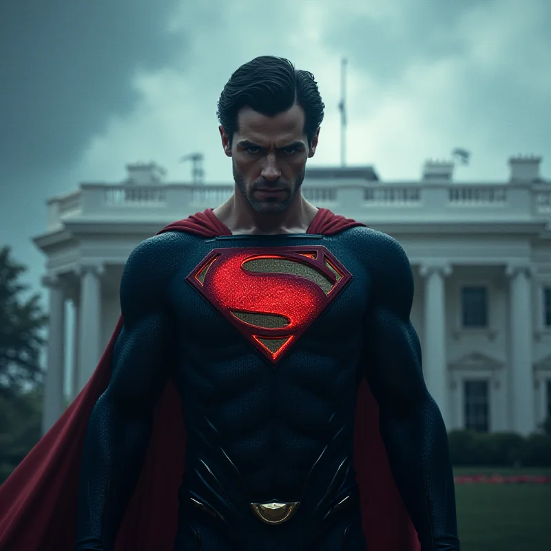 Digital art depicting Superman turning into Lex Luthor in front of the White House.