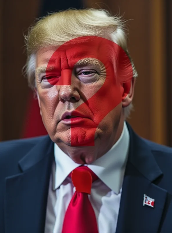 A split image showing Donald Trump and a map of Canada with a question mark superimposed over it. The mood is tense and uncertain.