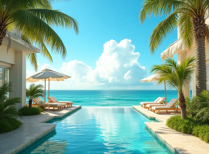 A luxurious hotel resort with a beautiful ocean view and palm trees, capturing the essence of 'The White Lotus'.