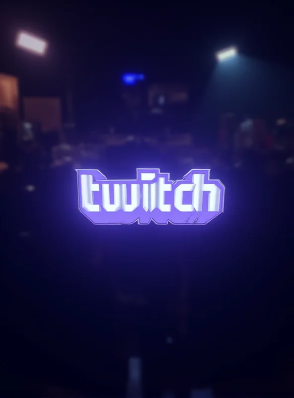 A close-up shot of the Twitch logo against a dark background, emphasizing the platform's brand.