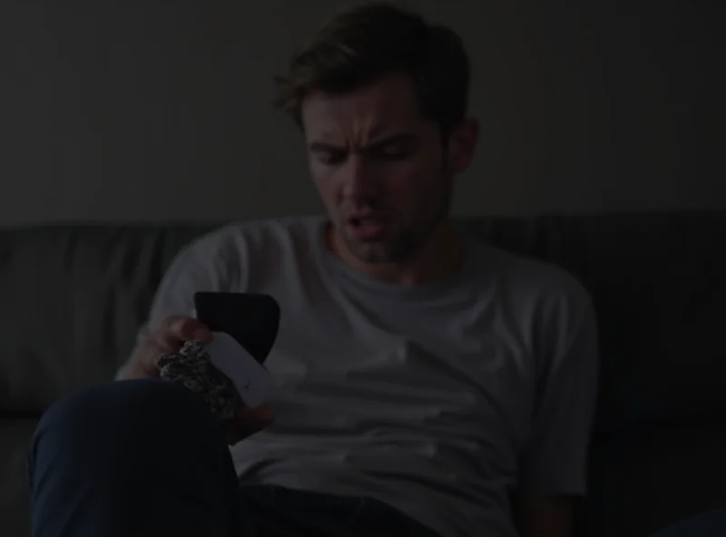 Frustrated person looking at their phone with a banking app error message.