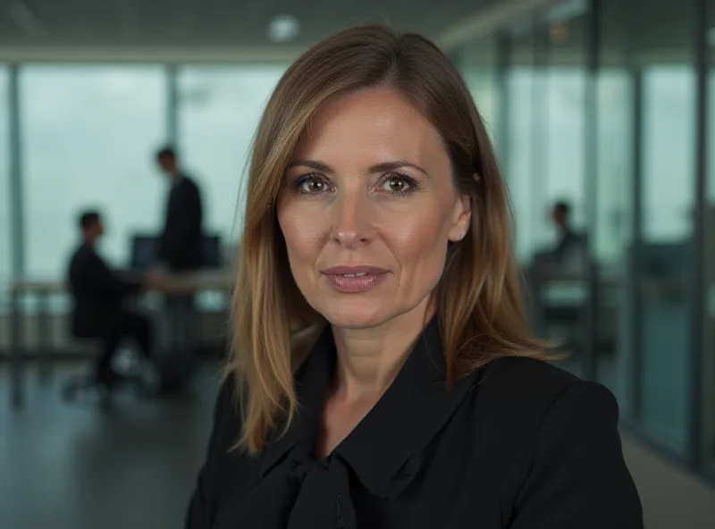 Serious looking economist giving an interview in a modern office.