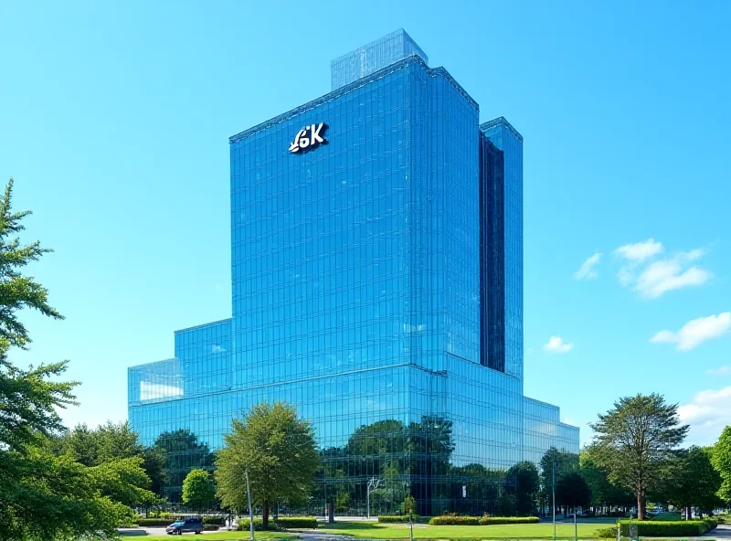 A modern glass office building representing a large corporation like GSK.