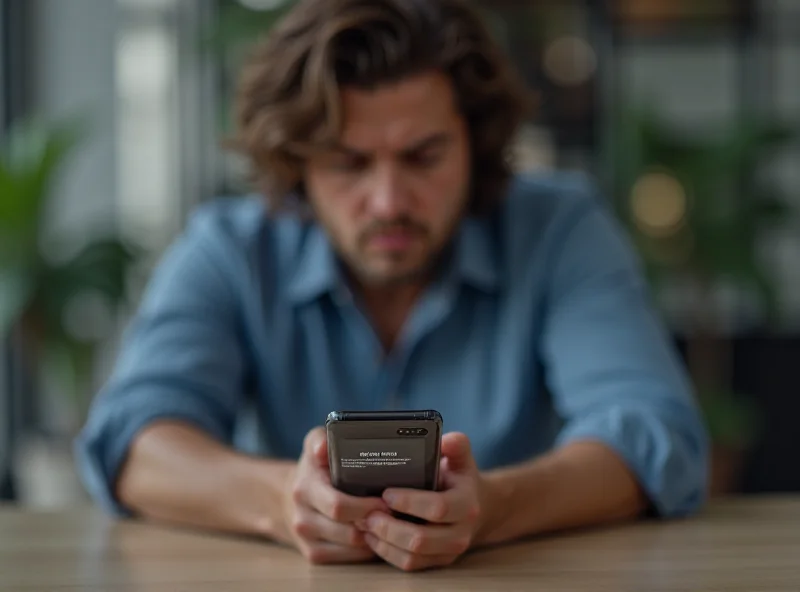 A frustrated person looking at their phone with a banking app error message.
