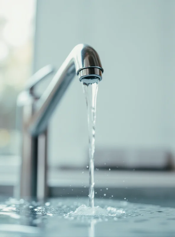 Close up of a tap with water flowing.