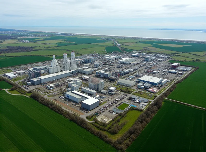 Aerial view of the Sellafield nuclear site with various buildings and structures.