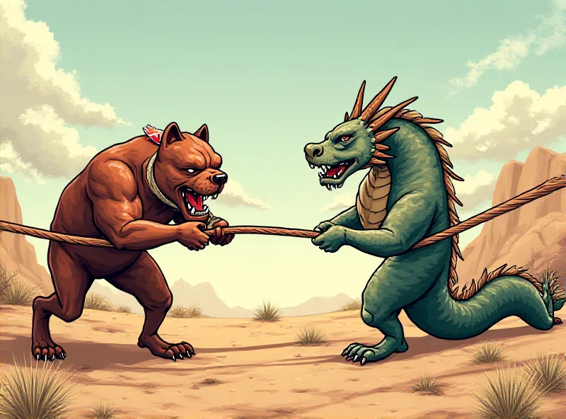 Illustration of a tug-of-war between the UK and China over mineral resources, symbolizing economic blackmail.