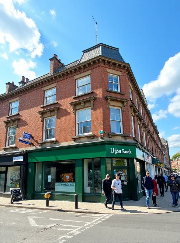 Exterior view of a Lloyds Bank branch in London, UK, on a sunny day.