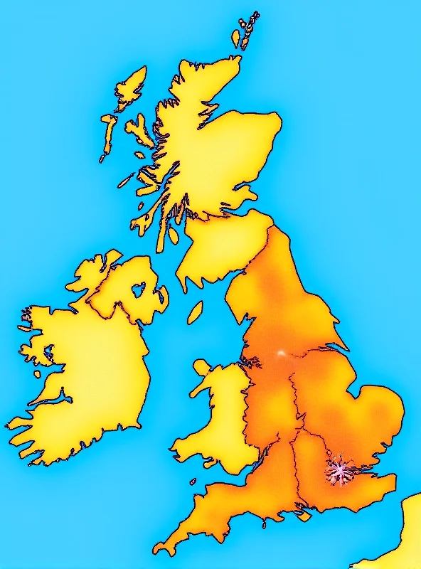 A weather map of the UK showing sunny conditions and temperatures around 18 degrees Celsius. The map highlights specific regions experiencing warmer temperatures.