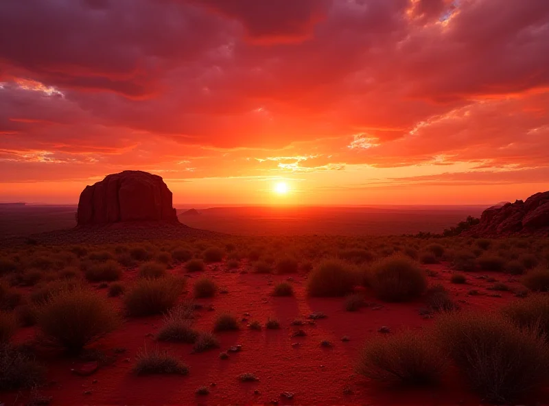 A depiction of the Australian outback at sunset, symbolizing the importance of Indigenous land rights and recognition.