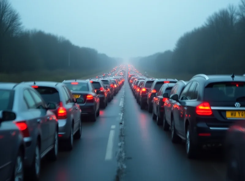 Traffic jam on a UK motorway after an accident