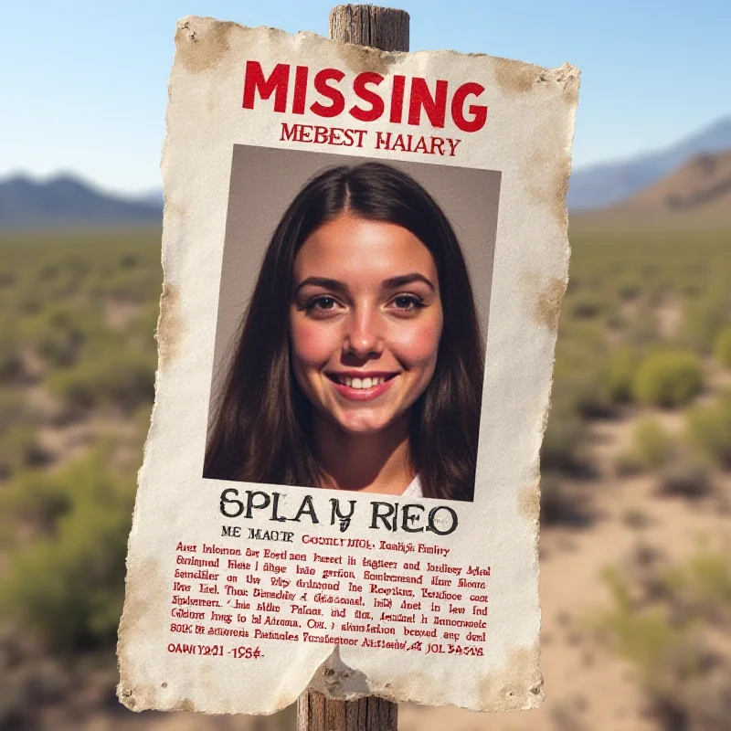 A photo of a missing teenage girl with information poster overlayed.