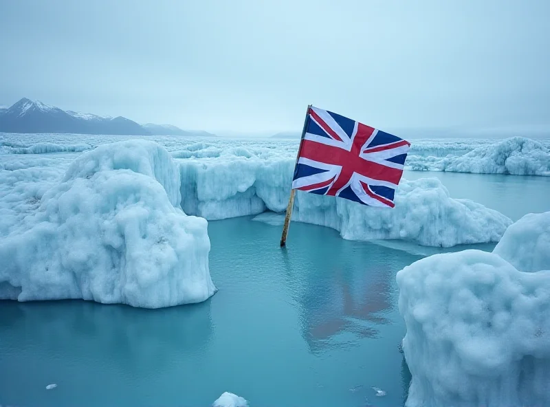 A conceptual image of a melting glacier with a Union Jack flag partially submerged in the melting ice. The image is meant to symbolize the impact of climate change on the UK.