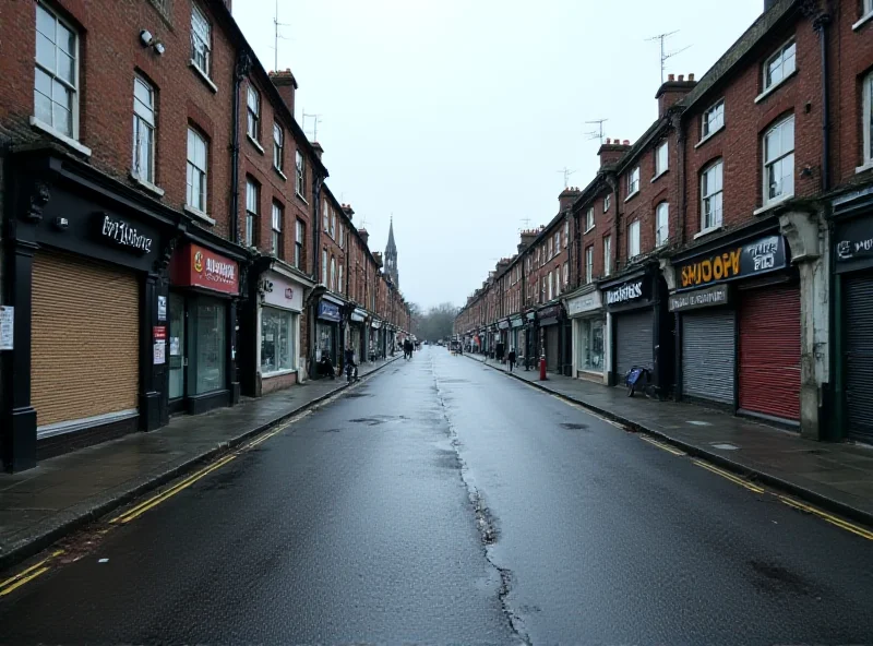 A street scene during lockdown, showing empty roads and closed shops, symbolizing the isolation and restrictions of the time