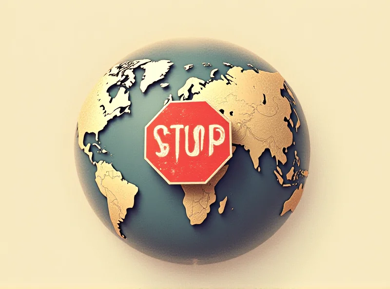 Illustration of a world map with a stop sign over a region, representing a travel ban.