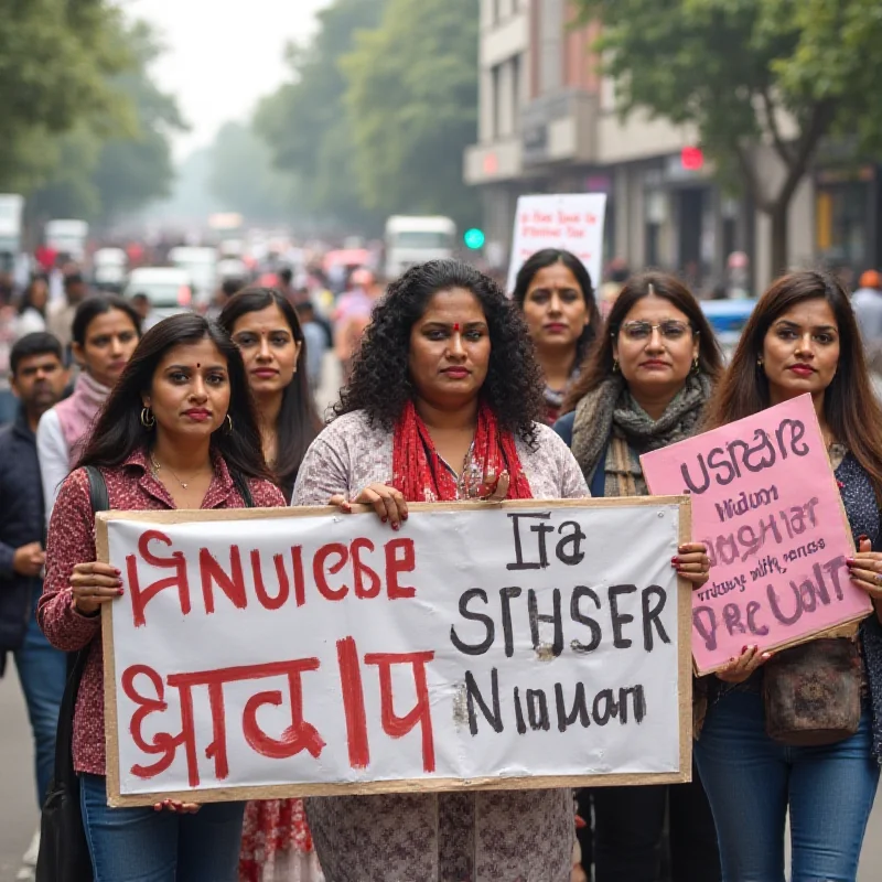 A protest in Delhi with signs about justice