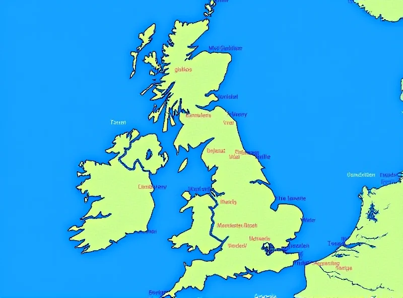 A weather map of the UK showing wind speeds and direction, with strong gales indicated in the north.