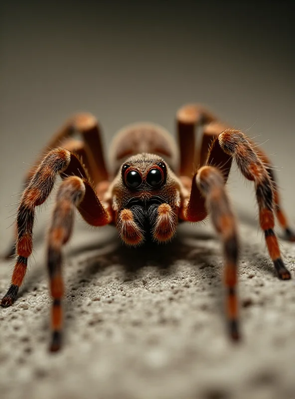 A close-up photograph of a large, brown Spanish funnel-web spider.