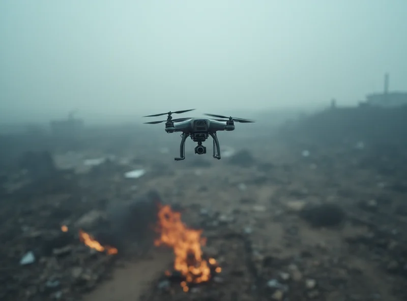 Drone footage over a battlefield