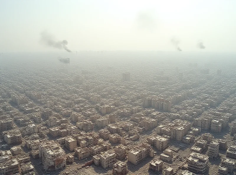 Aerial view of Gaza with damaged buildings.