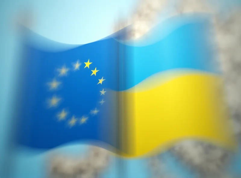 European Union flag and Ukrainian flag side-by-side