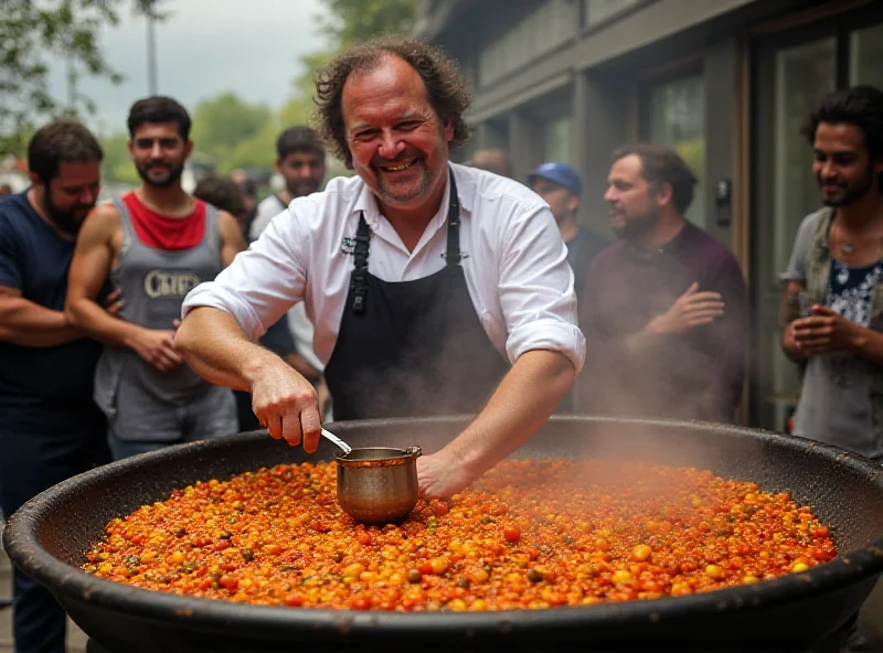José Andrés cooking paella in a large pan