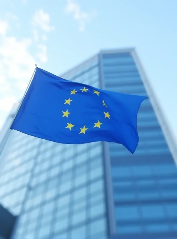 The European Union flag waving in front of the EU headquarters