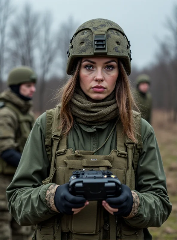 Lieutenant Julija Mykytenko holding a drone controller at a shooting range.