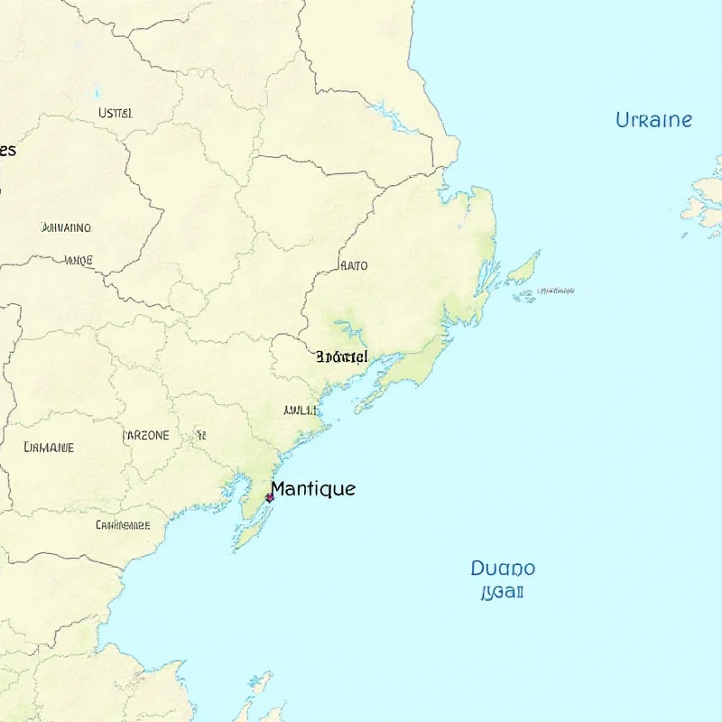 A split screen showing a map of Ukraine on one side and a map of Martinique on the other.