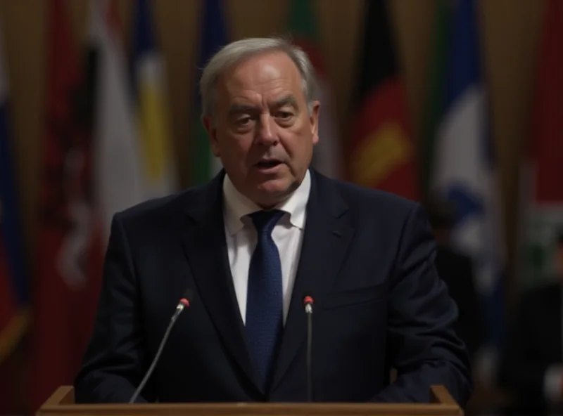 Image of Gideon Sa'ar, the Israeli Foreign Minister, giving a speech at an international conference.