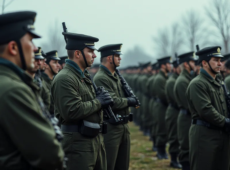 A Ukrainian military band playing somber music at a funeral. Soldiers stand at attention, with lowered heads, paying their respects.