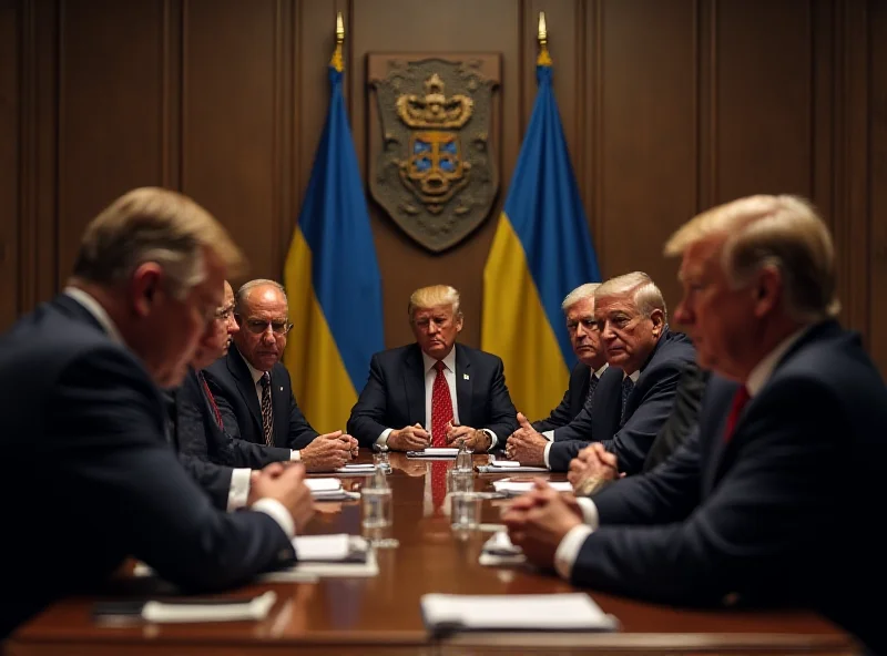 Illustration of tense diplomatic meeting between US and Ukrainian officials.