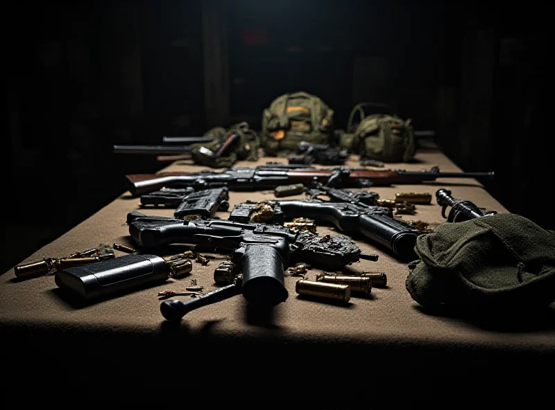 Weapons on a table, symbolizing the black market.