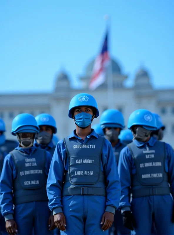 Malaysian peacekeepers in UN blue helmets standing in formation, symbolizing commitment to global security
