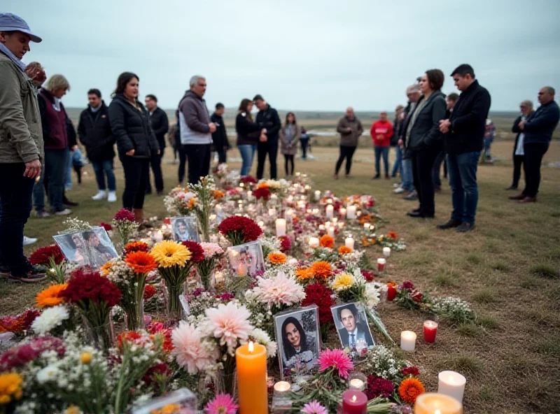 A memorial site at the Nova Music Festival, with flowers, candles, and photos of the victims.