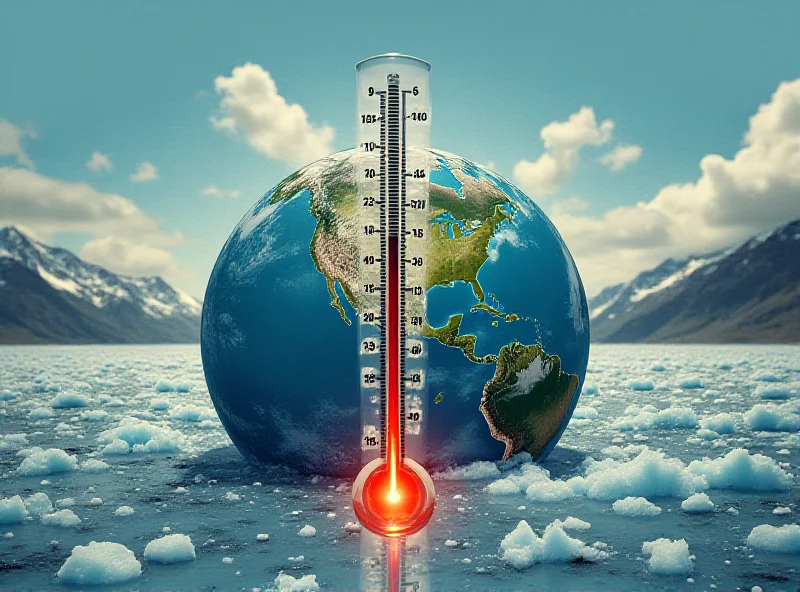 A conceptual image of the Earth with a thermometer showing rising temperatures, surrounded by symbols representing climate change and environmental concerns.