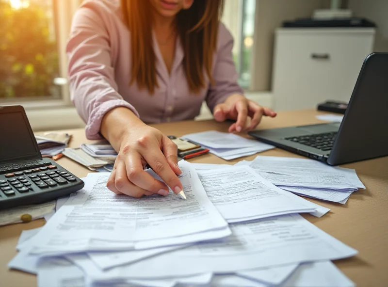 Person organizing financial documents for tax season