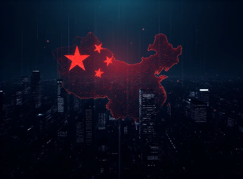 Conceptual image of cyberattack with Chinese flag elements