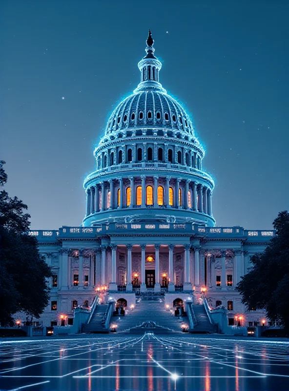 A futuristic image of the US Capitol Building integrated with blockchain technology, representing the growing interest in cryptocurrency in Washington.