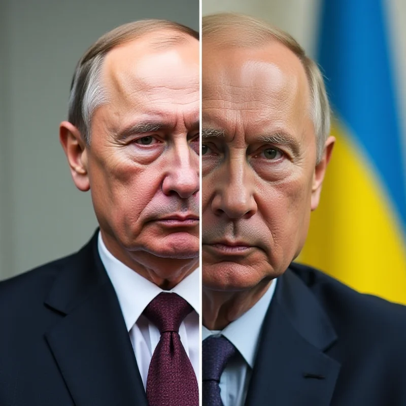 A split image showing Vladimir Putin on one side and Volodymyr Zelenskyy on the other, symbolizing the complex relationship between Russia and Ukraine.